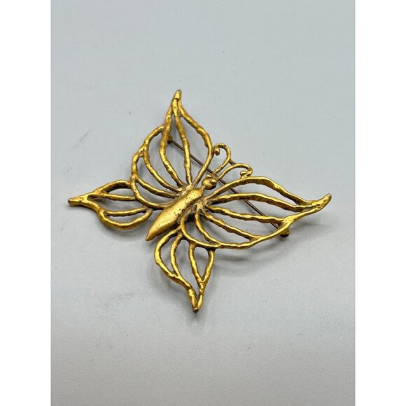 Vintage Brutalist Brass Butterfly Pin Brooch Big Oversized Statement Handmade - Picture 3 of 5